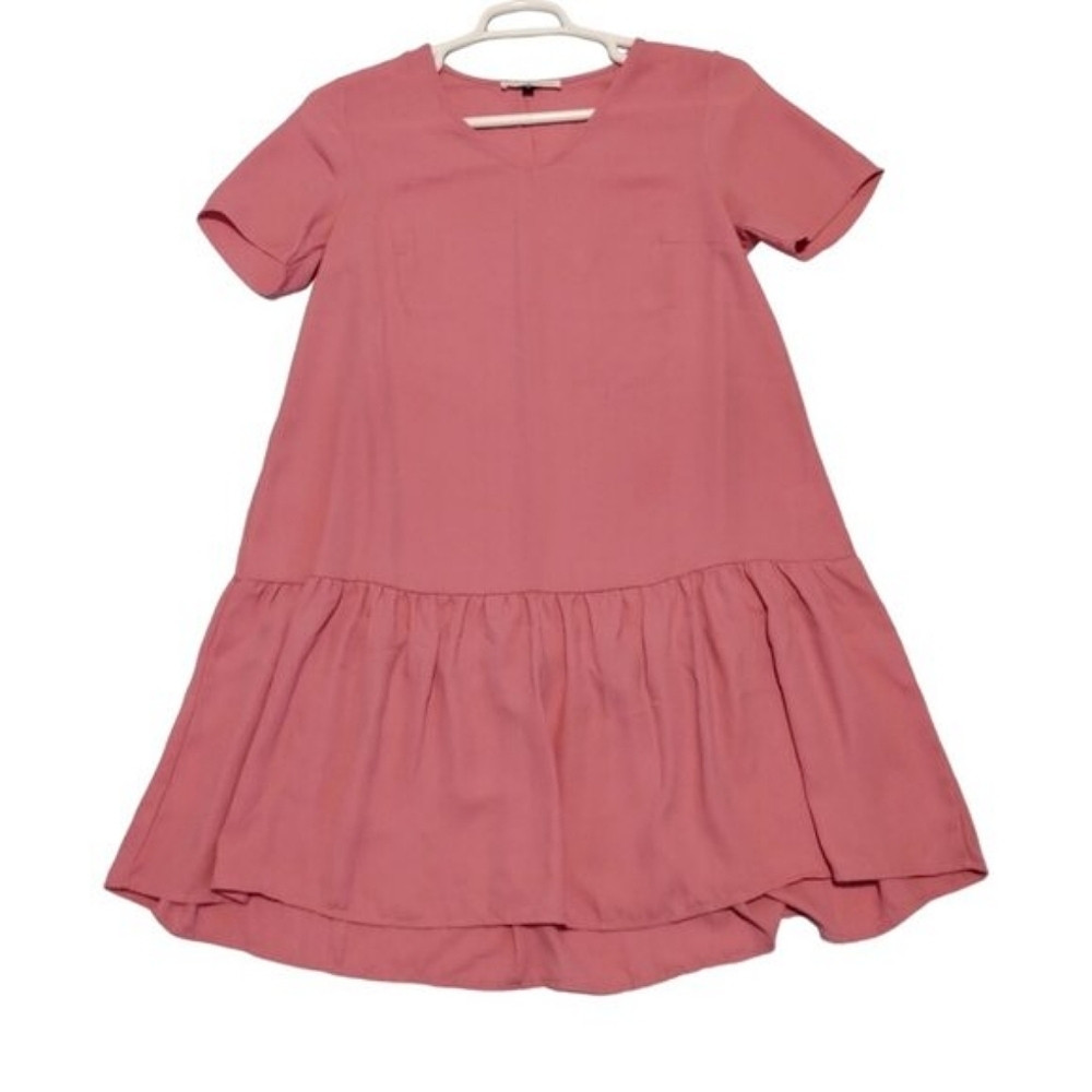 Michelle McDowell Farrah Pop-up‎ Ruffle Hem Sz M Pink Short Sleeve V-Neck Casual
